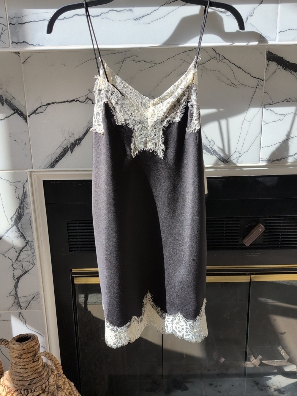 Zara Black Slip Dress with Cream Lace Trim